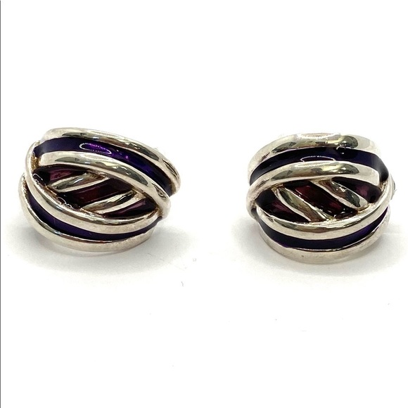 Clip Ons Clips Earrings Silver Tone Purple Maroon Enamel - Picture 4 of 11